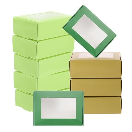 Uxcell Small Rectangle Kraft Paper Boxes with Window 30 Pack Candy Party Favor Gift Box Emerald Green/Lime Green/Gold