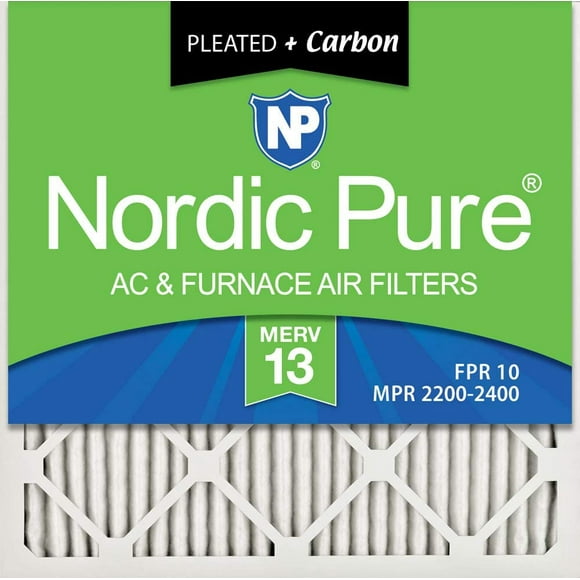 Nordic Pure 25x25x1 MERV 13 Pleated Plus Carbon AC Furnace Air Filters 2 Pack