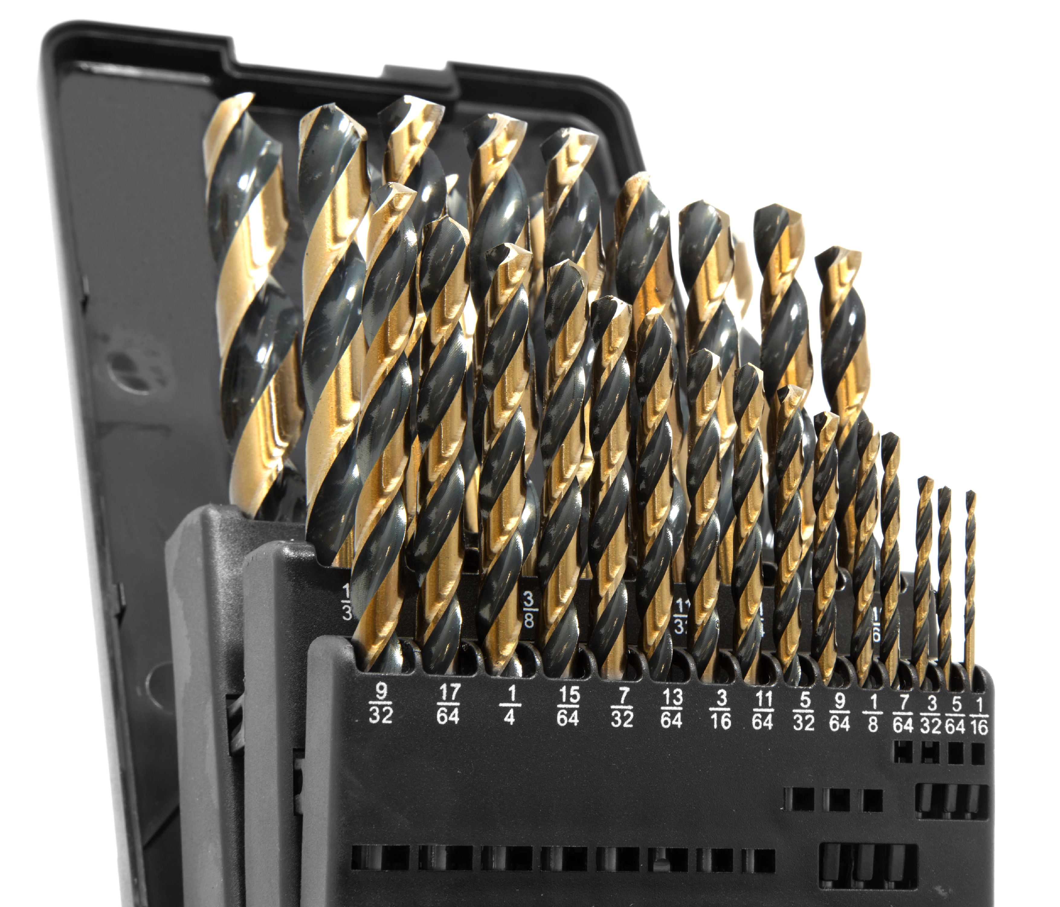 WEN 29-Piece Fully Ground Black Gold HSS Jobber Drill Bit Set with Carrying Case