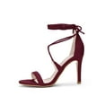 thumbnail image 6 of BLISSFUL STEP Women's Shoes Stiletto High Heel Ankle Wrap Tie Open Toe Faux Suede Sandals Burgundy 8, 6 of 8