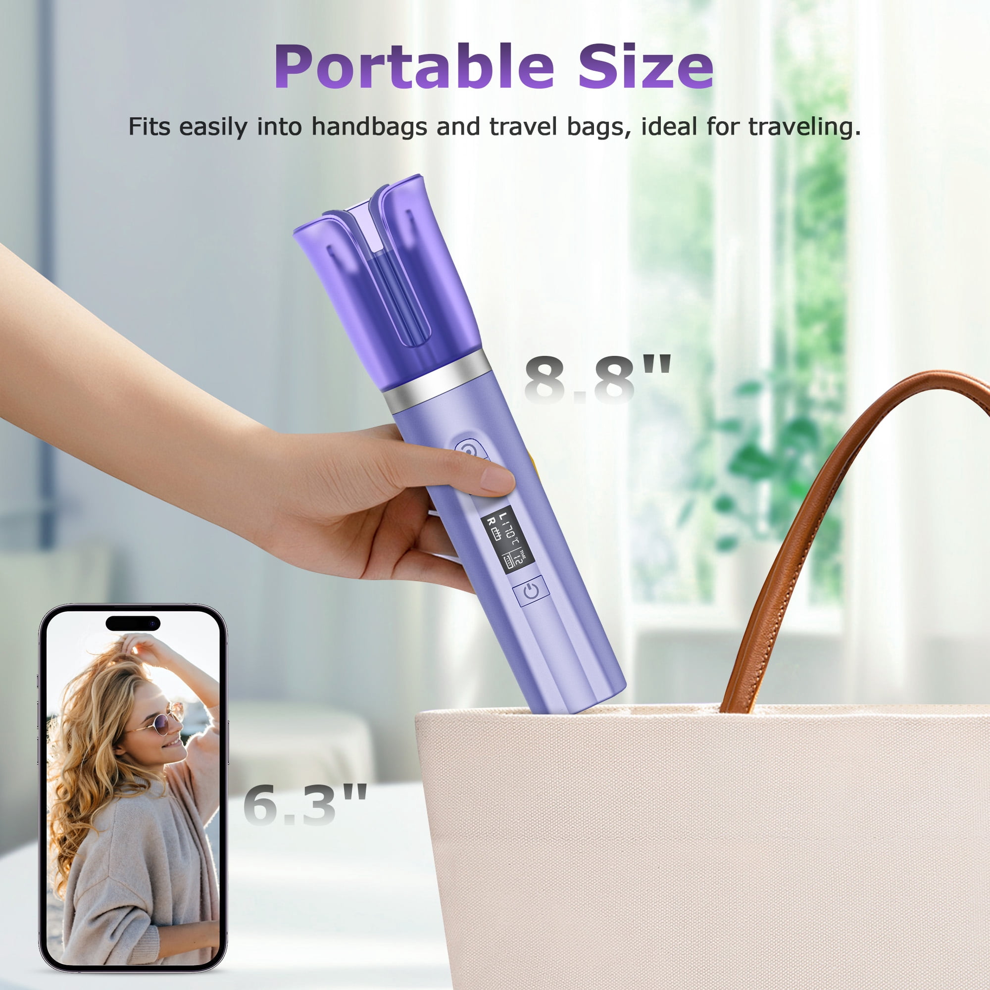 RACCOMB Cordless Automatic Curling Iron 1 inch, Rotating Hair Curler for Medium Hair, Fast Charge