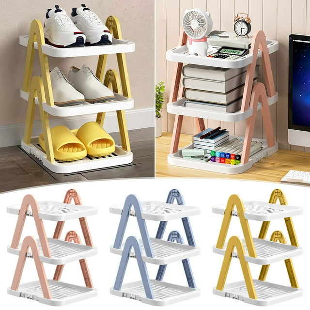 Iumwxz Shoe Rack Storage Shelves Multi Layer Shoe Rack Household Small Shoe Cabinet Economic Dormitory Door Shoe Rack Installation Folding Shoe Cabinet Shoe Storage Yellow Plastic Tax Free Weekend