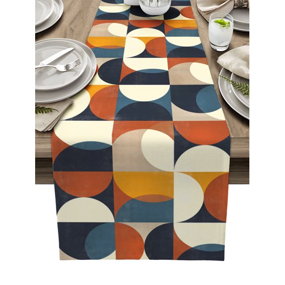 Hokiten Table Runners 108 Inches Long Dress Scarves, European, Farmhouse Coffee/Dining/Kitchen Table Runner for Living Room, Abstract Rustic Multi Middle Century Patchwork 13x108 Inch