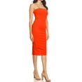 thumbnail image 2 of Women's Elastic Tube Top Strapless Basic Casual Solid Slim Bodycon Midi Dress S-3XL Orange S, 2 of 3