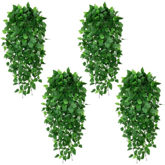Scidweet Artificial Hanging Plant, 4 Pack Faux Pothos Vines Hanging Greenery Fake Plant for Wall Home Bedroom Living Room Indoor Outdoor Decor