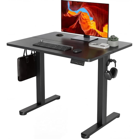 YDN 35 x 20 Inch Black Electric Standing Desk | Adjustable Height, Sit Stand, Cable Management, Ergonomic, Home Office
