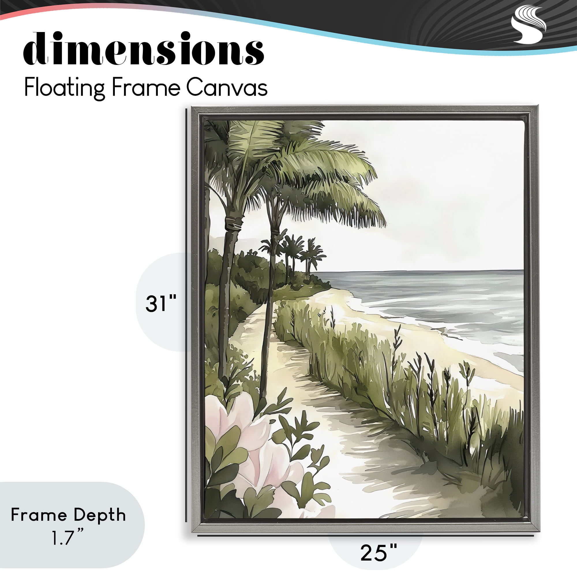 Stupell Industries Coastal Calm Palm Tree Pathway Gray Framed Floater Canvas Wall Art, design by Riley B