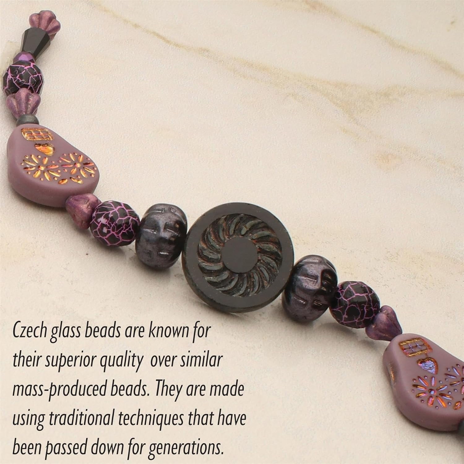 The Beadsmith Czech Glass Strands - Pressed & Table Cut Beads – 6 x 7-Inch Strands, 23 Beads Per Strand – Purple Days Mix – for Jewelry Making, Decorations & DIY Crafts