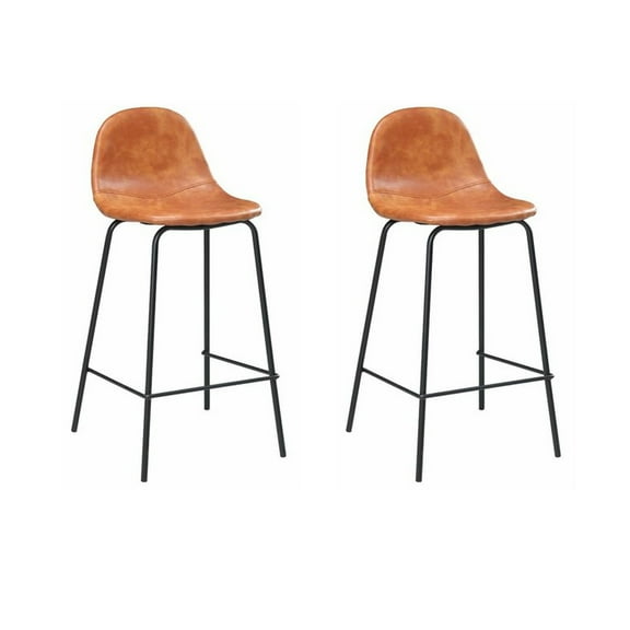 Gary's Leather Kitchen Island Bar Stool in Orange - Set of 2