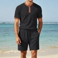thumbnail image 2 of hotojiny Men's 2 Pieces Set Short Sleeve Henley Shirts and Comfortable Shorts Set Summer Beach Vacation Outfits(Black,XX-Large), 2 of 7