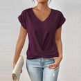thumbnail image 2 of MORTTIC Women's Knotted V-Neck Elegant Short Sleeve Blouse Lightweight Casual Top for Spring Summer Fuchsia，XXXL, 2 of 5