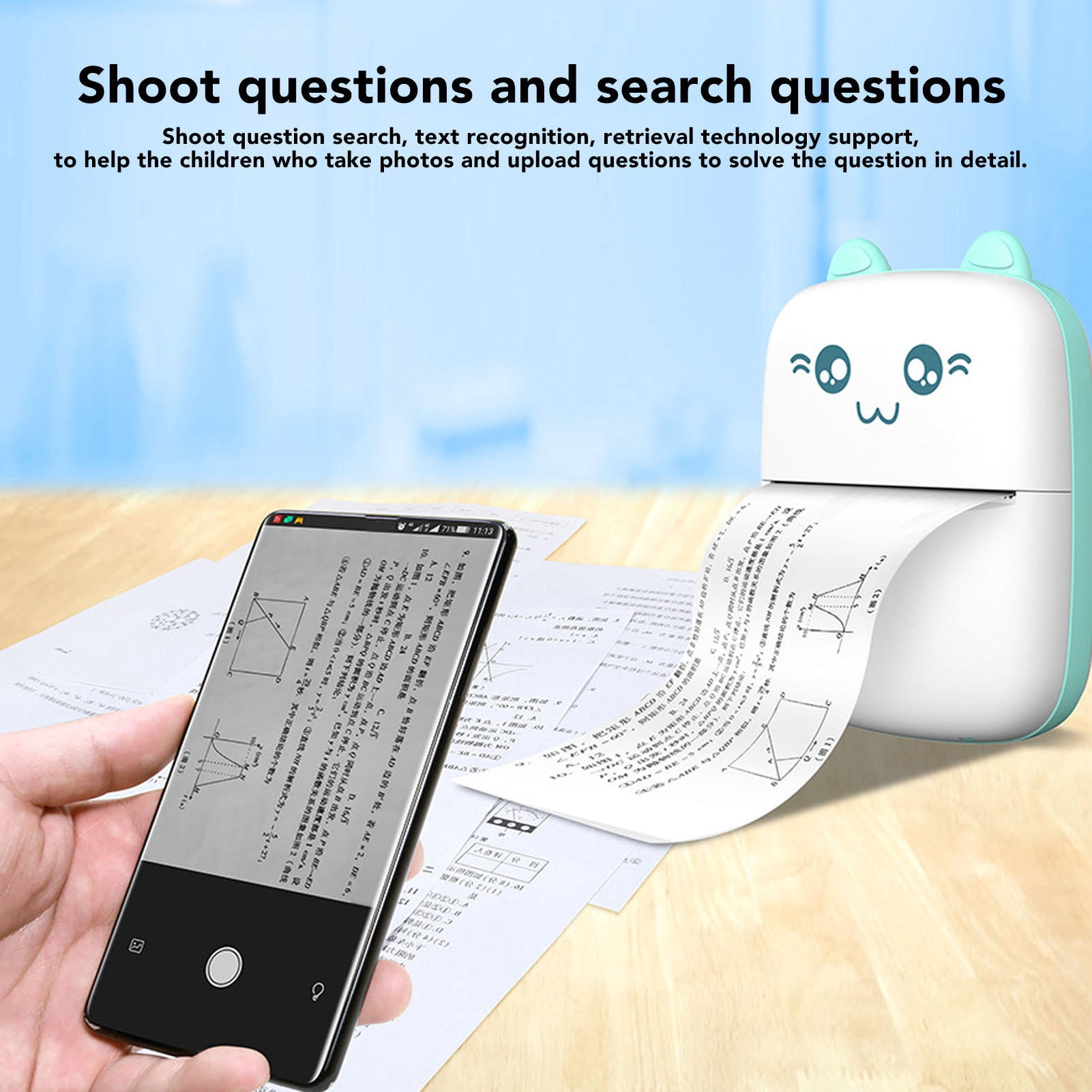Yajisi Portable Thermal Printer, Mini Wireless Pocket Printer for Photos, Labels & Study Notes, 1000mAh Rechargeable Battery, 4.72 x 3.54 x 1.97 in