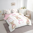 thumbnail image 4 of Homewish Kawaii Bowknot Bunnies Bedding Comforter Set 7pcs, Pink Princess Ribbon King Bedding Sets, Cute Cartoon Rabbit Reversible Bed Sheets, Super Cozy Room Decor, 4 of 8