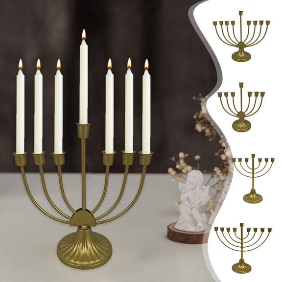 Hanukkah Menorah Candle Holder 7 Branch Elegant Iron Menorah Candelabra Golden MultiHead Candle Cup Taper Candlesticks Holder for Holiday Candlelight Dinner Party Table Centerpiece Decorations