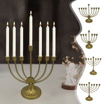 Hanukkah Menorah Candle Holder 7 Branch Elegant Iron Menorah Candelabra Golden MultiHead Candle Cup Taper Candlesticks Holder for Holiday Candlelight Dinner Party Table Centerpiece Decorations
