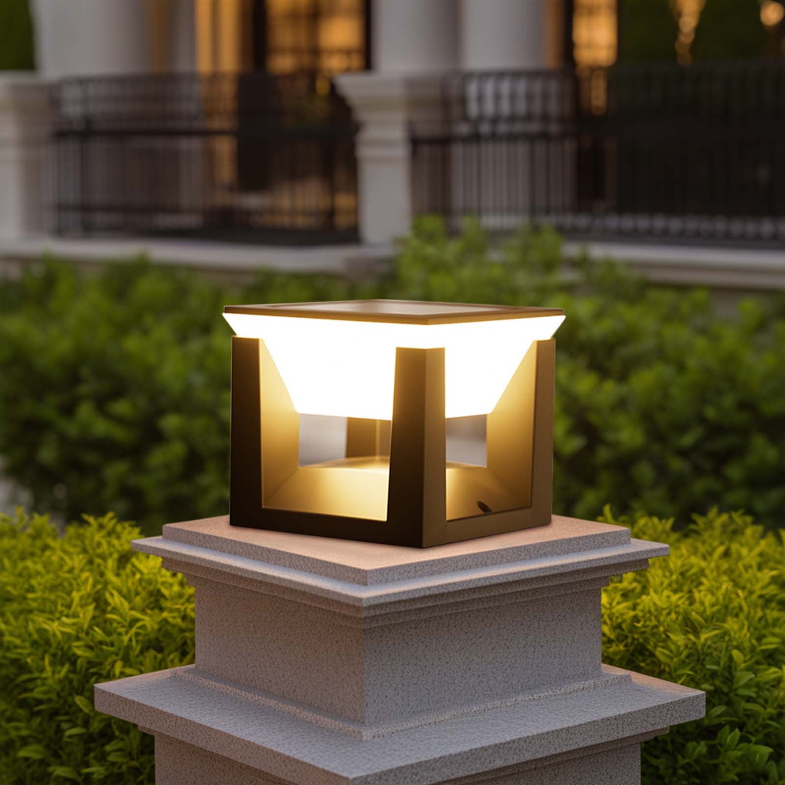 Arestory Outdoor Solar Post Light, Solar Pillar Lights Modern LED Fence Deck Cap Lamp IP65 Waterproof Lantern 3000K Luxury Landscape Column Lighting for Flat Surface Patio Yard Garden Decoration