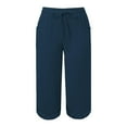 thumbnail image 4 of felwors Yoga Capris with Pockets for Women Wide Leg Cotton Linen Pants Casual Loose Comfy Trendy Elastic Waist Cropped Trouser (Navy, XXL), 4 of 5
