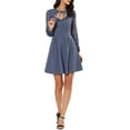 thumbnail image 1 of INSPIRE CHIC Vestido Mini de Manga Larga de Malla con Cuello de Lazo en Azul Gris L, 1 of 7
