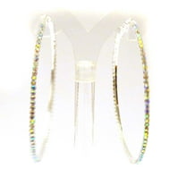 Large Iridescent Rhinestone Silver Hoop Earrings 2.5 inch Hoop Earrings Classic Hoops Crystal
