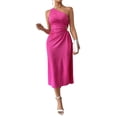 thumbnail image 4 of Women Summer One Shoulder Long Dress Slim Sleeveless Bodycon Party Cocktail Maxi Dresses Rose Red M, 4 of 9