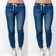 thumbnail image 1 of NEW Women‘s Casual Denim Jogger Pants Ladies Drawstring Elastic Waist Jeans, 1 of 5