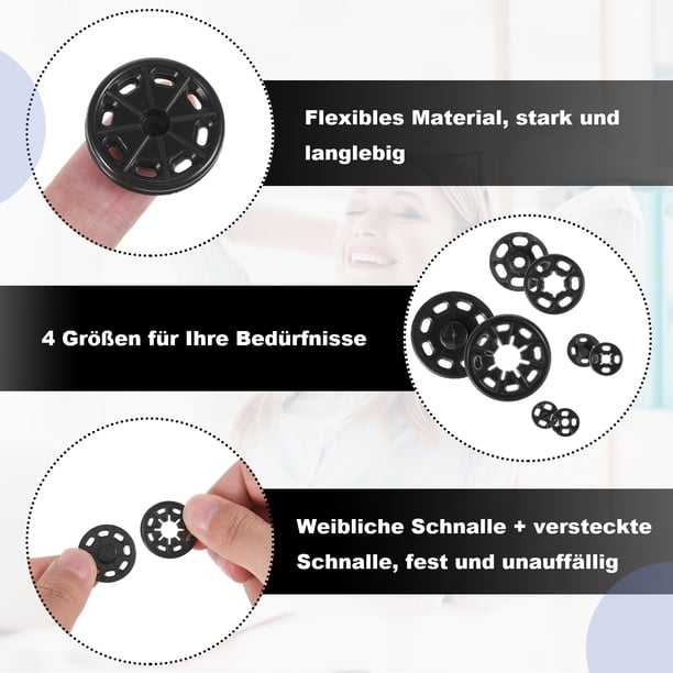 Kearding 120 pack/lote botones de plástico invisibles elegantes y duraderos para ropa DIY amplia aplicación Tela de costura y artesanía negro
