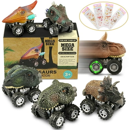 Dinosaur Cars, 6 Pack Dinosaur Vehicles Set Pull Back Cars with Dinosaur Stickers Dinosaur Toys for Boys Toddlers Girls Kids