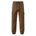 thumbnail image 5 of YaEYa Boys Cargo Pants Baggy Pull on School Uniform Pants Casual Drawstring Elastic Waisted Open Bottom Straight Leg Trousers with Pockets (Army Green,5-6 Years), 5 of 7