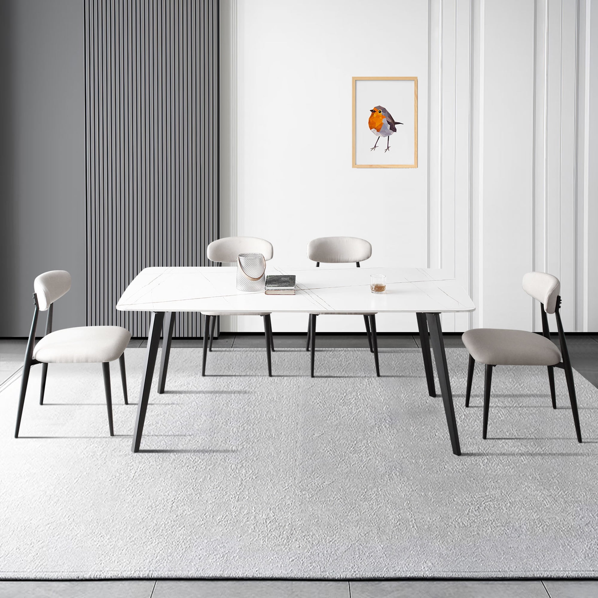 Kadyn Modern Dining Chairs Set of 6, Dining Room Chairs with Curved Backrest Round, Upholstered Kitchen Chairs for Living Room, Light Grey