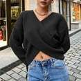thumbnail image 2 of UJNDER Fashion Solid Crop V Neck Long Sleeve Knit Sweater Pullover for Women Black M, 2 of 5