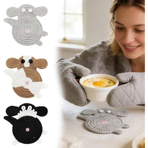 Crochet Coasters, Lovely Creature Themed Soft Crochet Fabric Drink Protectors, Kitchen Decor and Housewarming Colorful Gift for Dining Coffee Table (3PC)Qabc