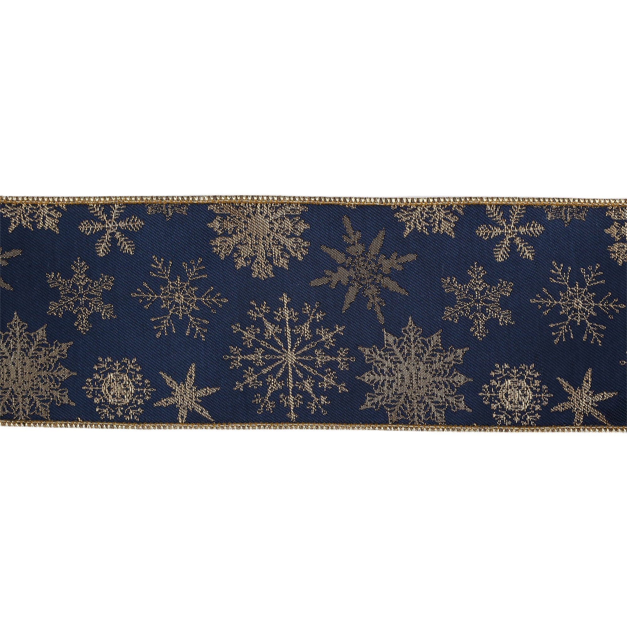 LaRibbons 4" Wired Jaquard Ribbon, Blue Snowflake w/ Tissue Backing, 5 Yard Roll