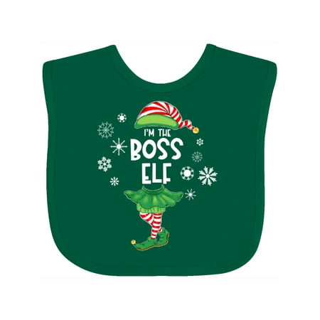 

Inktastic Funny Christmas I m the Boss Elf with Shoes and Hat Boys or Girls Baby Bib