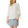 thumbnail image 5 of DARING DIVA Polka Dots Ruffled Neck 3/4 Sleeve Blouse Top XS White, 5 of 7