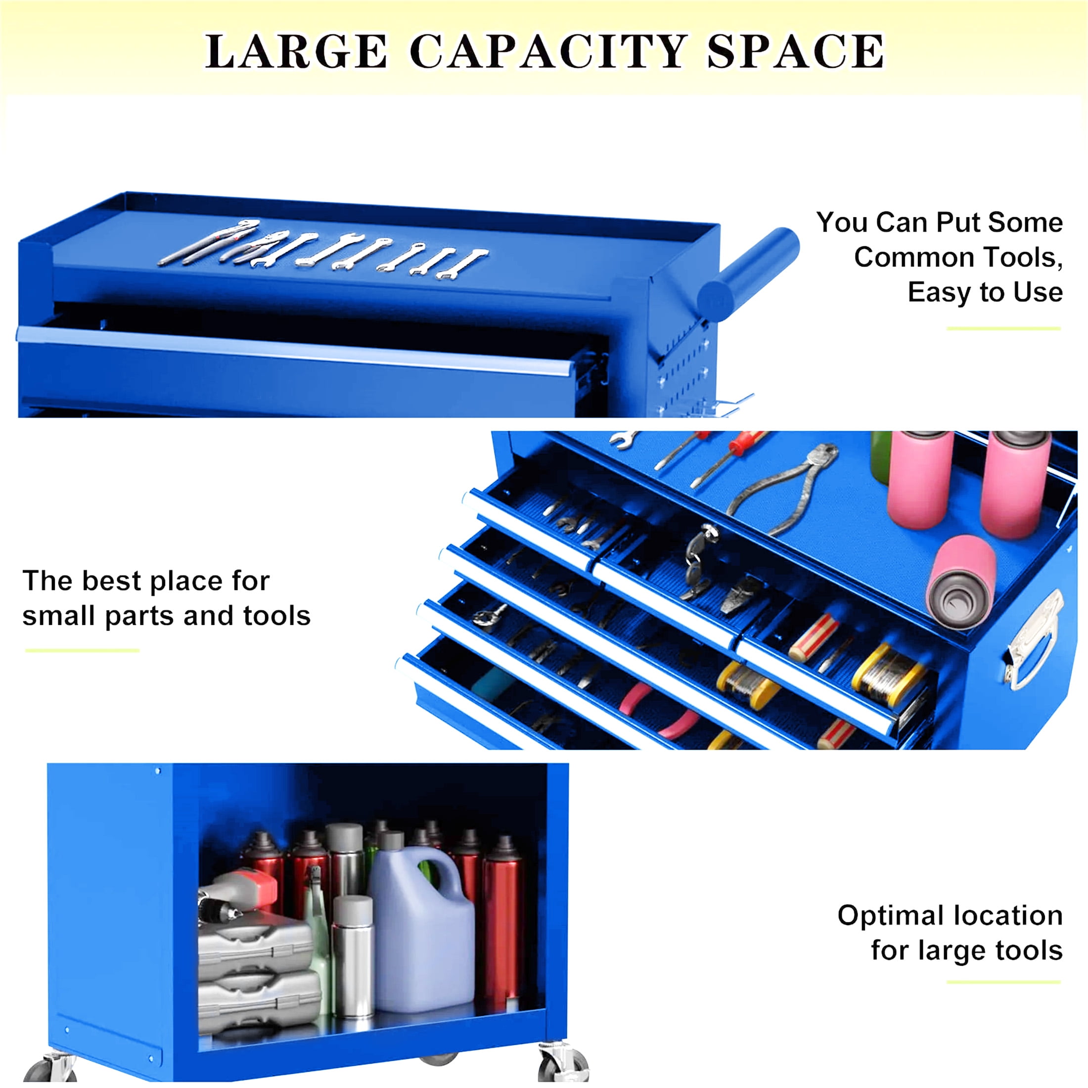 Aukfa Tool Chest, 2 in 1 Steel Rolling Tool Box & Cabinet on Wheels for Garage, 8-Drawers, Blue