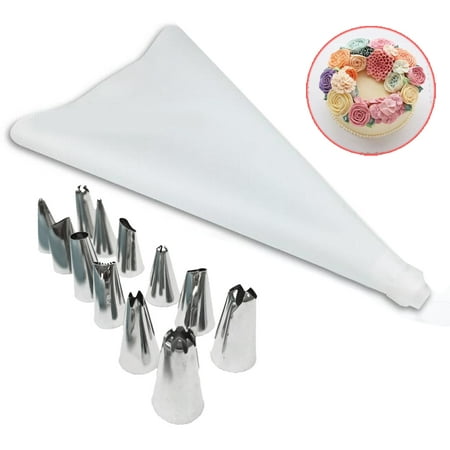 Outgeek 14PCS Icing Tip Cake Decor Stainless Steel Piping Tip Icing Nozzle with Pastry Bag and Coupler for Home Kitchen DIY (Best Icing For Piping Cakes)