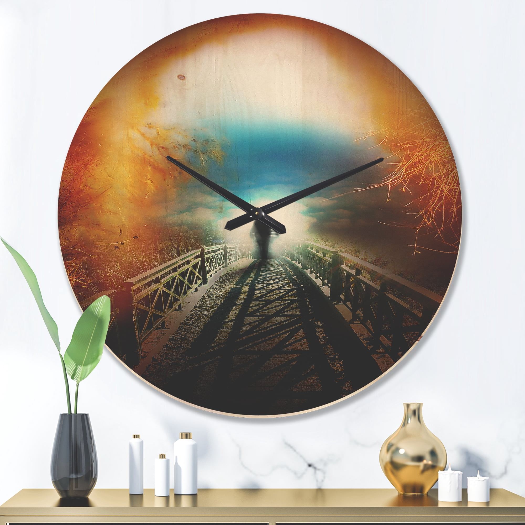 Designart 'Life after Death Large Tunnel Landscape' Modern Wood Wall Clock