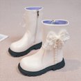 thumbnail image 3 of WXFAZCVU Girls Boots Bow Shaped Side Zipper Platform Leather Boots Versatile Daily School Size 10, 3 of 5