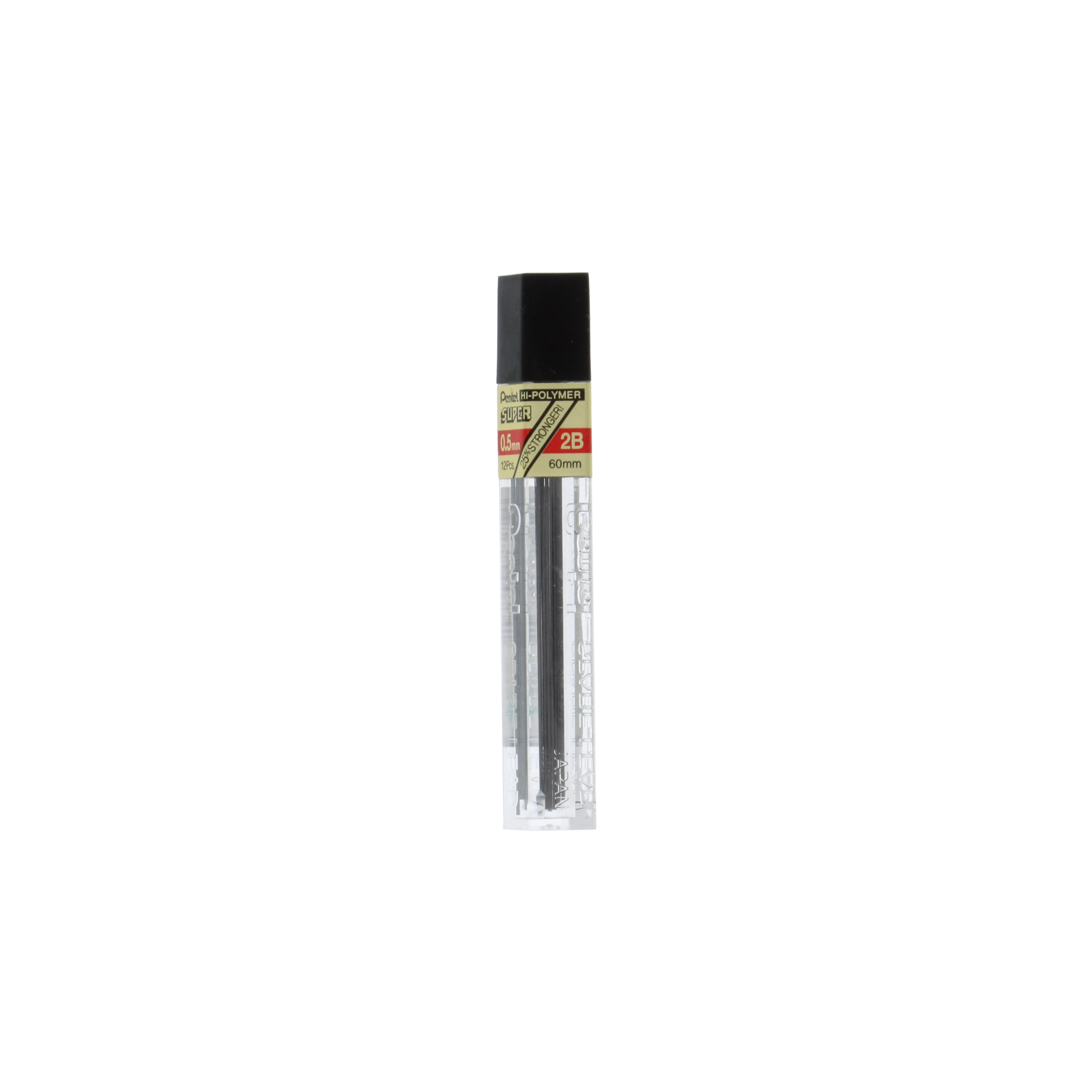 Pentel Super Hi-Polymer Leads, .5mm, 2B, 12/Pkg
