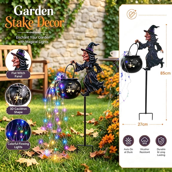 Solar Powered Garden Stake Light Witch Cauldron 3D Single Pack Halloween DecorforOutdoor Yard