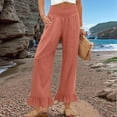 thumbnail image 2 of QATAINLAV Summer Linen Beach Pants for Women Fashion Ruffle Hem Palazzo Pants Loose Flowy Wide Leg Lounge Pant Trousers with Pockets Orange S, 2 of 8