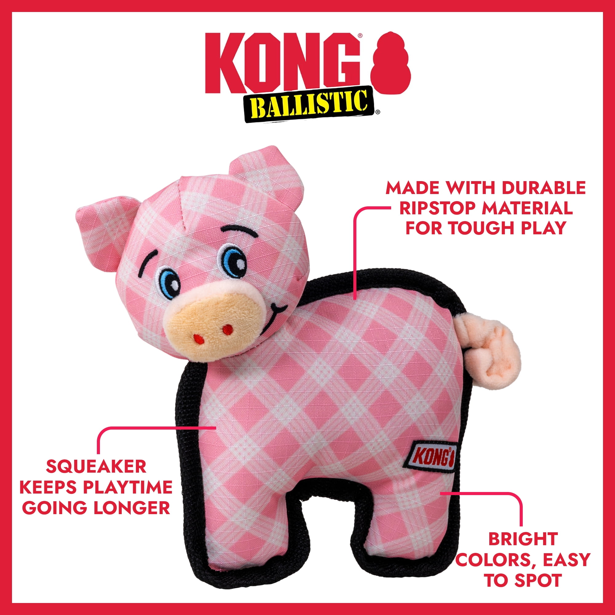 KONG® Ballistic® Pig Squeaker Dog Toy, Medium, for Dogs Between 15-35 lbs