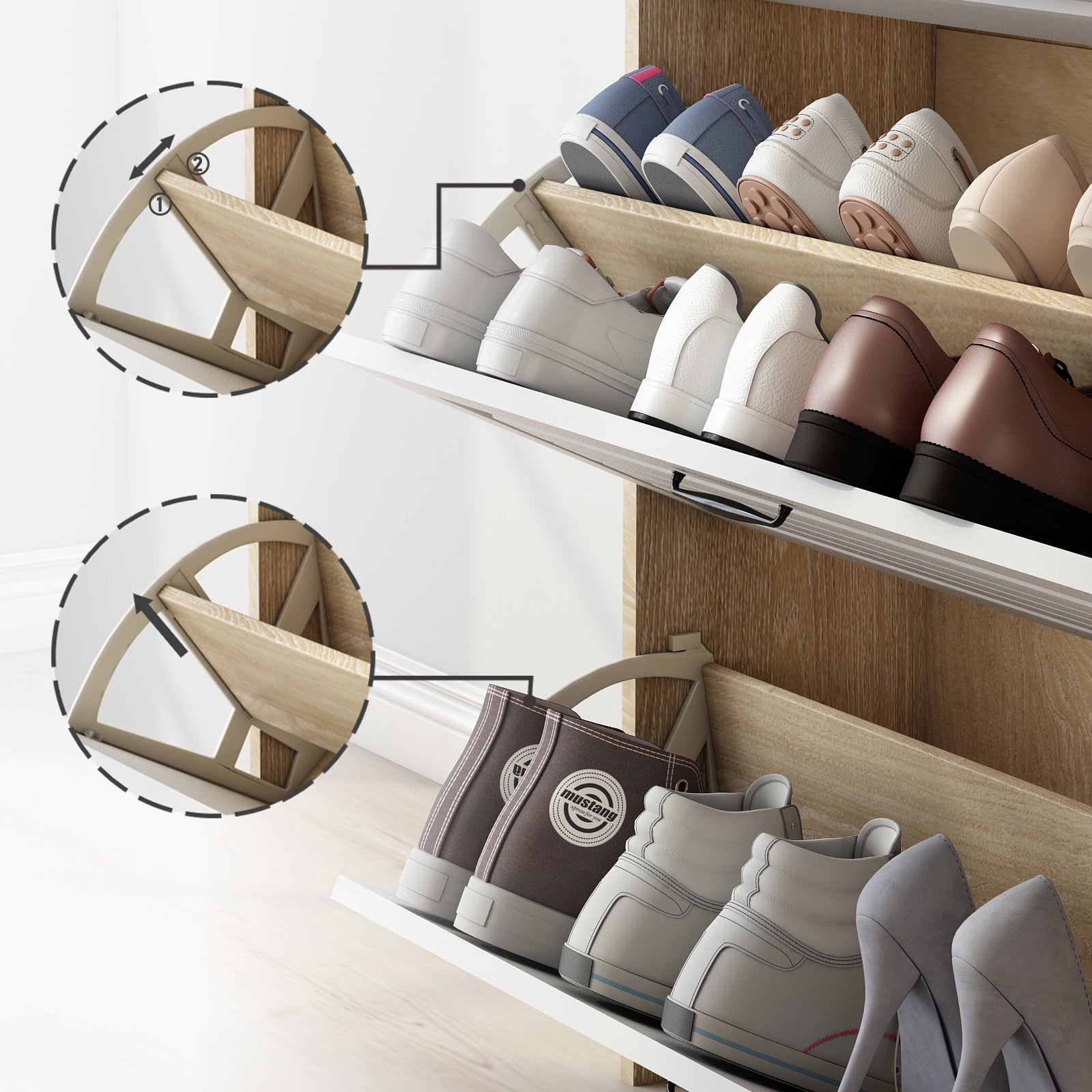Aukfa 3 Flip Drawers Shoe Cabinet with Drawer for Entryway Free Standing Shoe Organizer - Light Brown