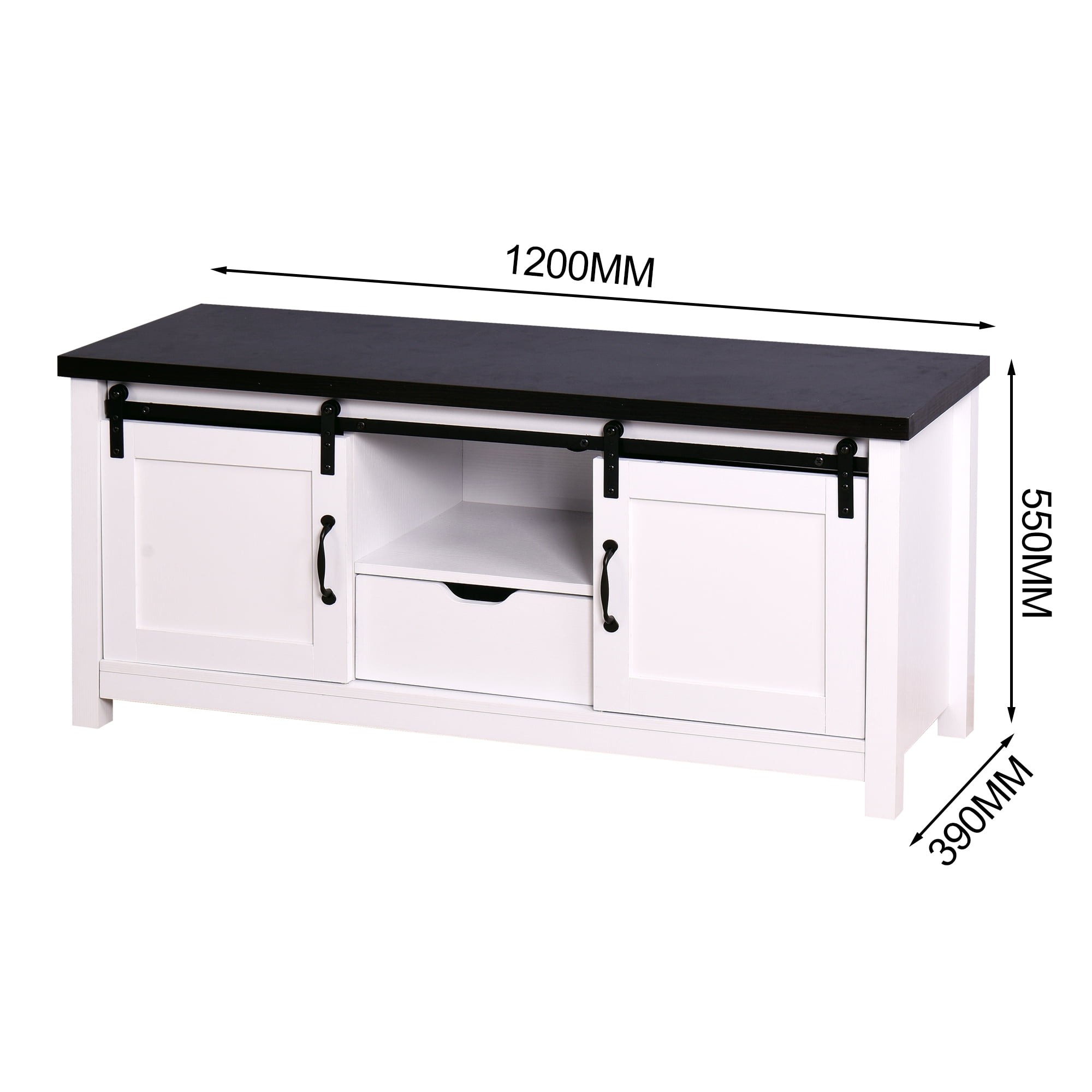 Kepooman Wooden TV Stand with 2 Barn Doors, Modern Media Entertainment Center Console Table for Living Room Bedroom, White Kepooman Wooden TV Stand with 2 Barn Doors, Modern Media Entertainment Center Console Table for Living Room Bedroom, White