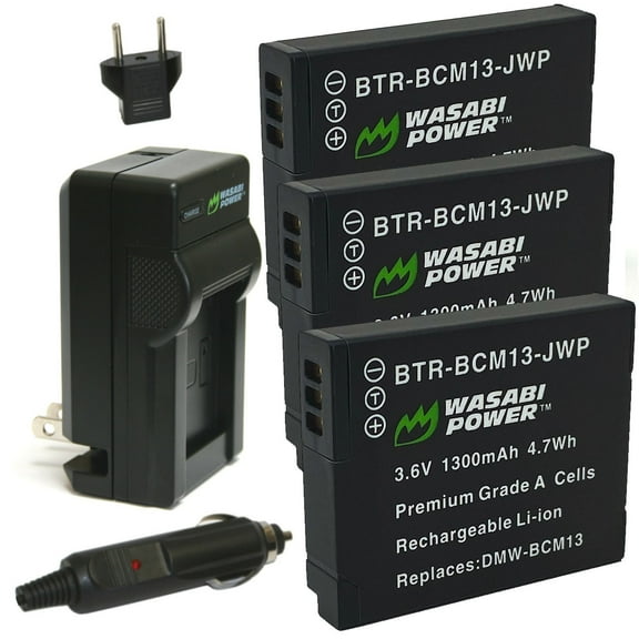 Wasabi Power Battery (3-Pack) and Charger for Panasonic DMW-BCM13