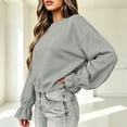 thumbnail image 4 of Mifsaly Womens Crew Neck Sweatshirts Flare Sleeve Ruched Solid Elastic Hem Casual Shirts Loose Fit Soft Comfortable Pullover Tops, 4 of 8