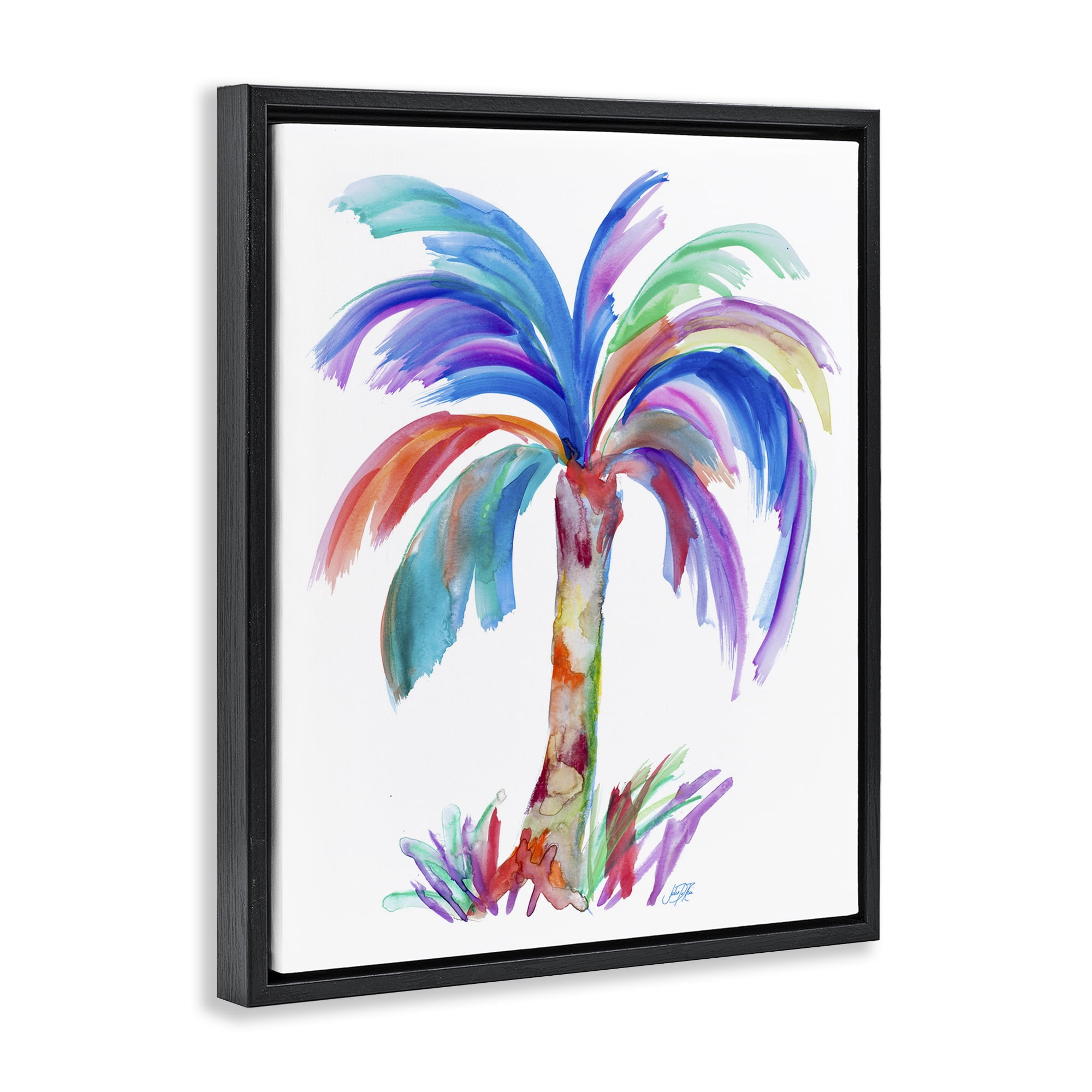 Stupell Industries Bold Palm Tree Botanical & Floral Painting Black Floater Framed Canvas Art Print Wall Art, 25 x 31