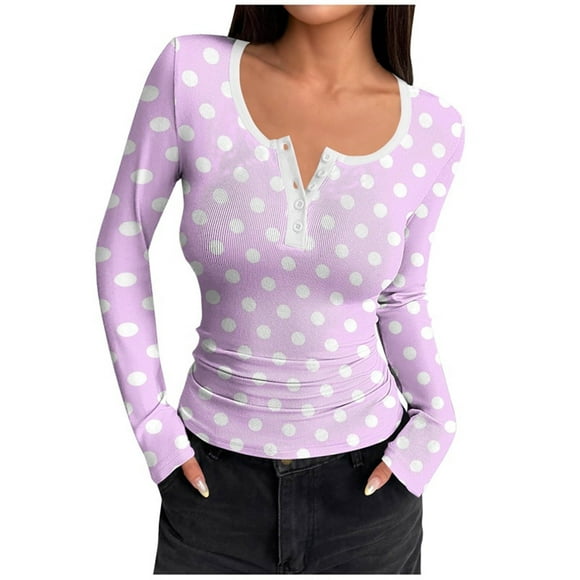 ZMFXJPE Travel Clothes Women Tops Women Trendy Womens Long Sleeve Shirt Cute Shirts Fall Tops for Women Trendy(Purple,2XL)