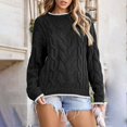 thumbnail image 5 of VISALY Pullover Crewneck Sweatshirt Ribbed Long Sleeve Tops Trendy Sweater Tops Fall Chunky Cable Knit Pullover Sweaters Thick Sweatshirts Business Casual Sweaters Casual Sweatshirt Black L, 5 of 7