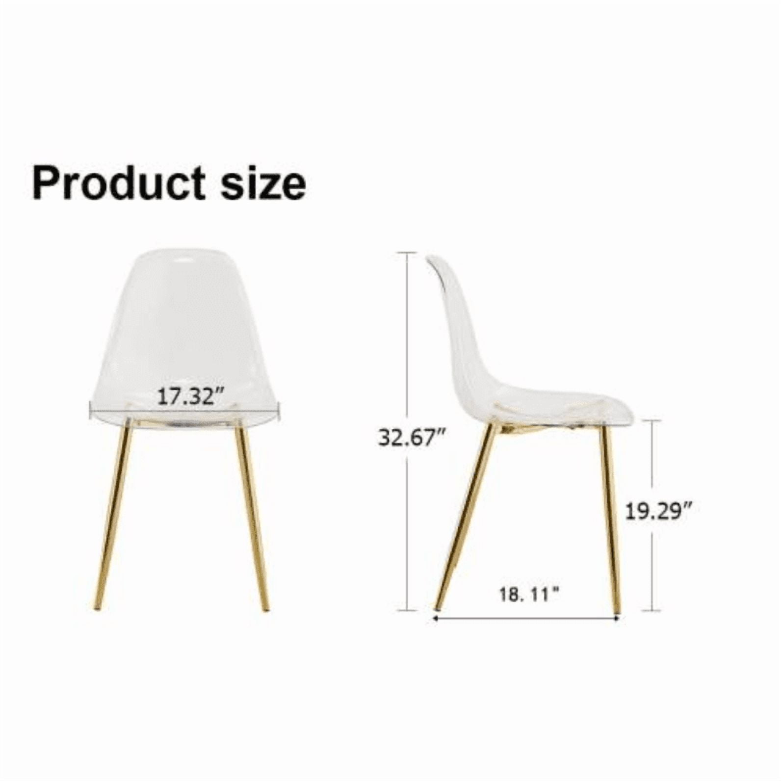 NYEESS Set of 4 Clear Transparent Dining Chairs Armless with Gold Metal Legs Modern Acrylic Side Chairs for Kitchen Dining Room
